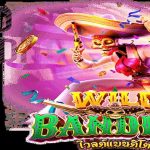 Imagem do jogo Wild Bandito Slot mostrando os rolos com caveiras, guitarras e símbolos mexicanos coloridos.